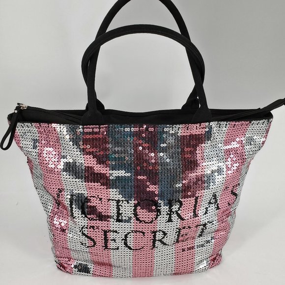 Victoria's Secret Handbags - Victoria's Secret Sequined Black Beach Bag Tote